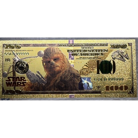 Other - 24k Gold Plated Chewbacca / Chewie Star Wars Banknote Collectible Bill